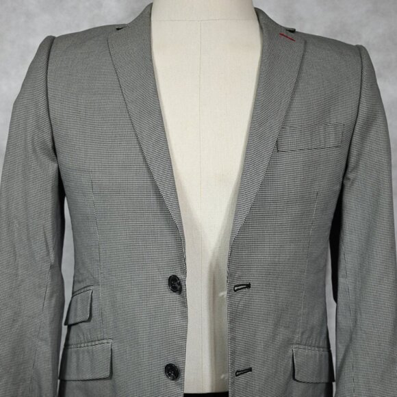 NEW $295 Ben Sherman Gray and Black Houndstooth 100% Cotton Sport Coat Blazer M
